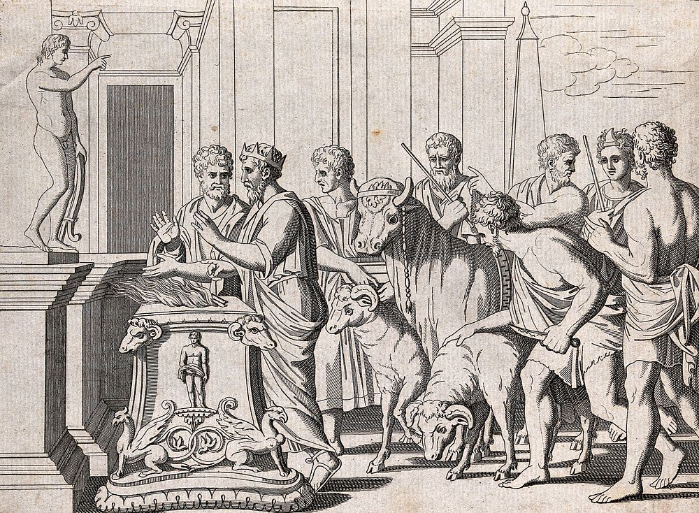 A pagan sacrifice. Etching by A. Fabri after Raphael.