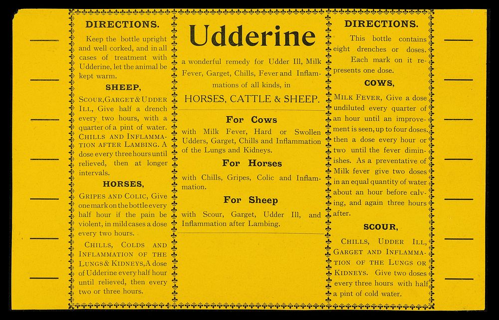 Udderine : a wonderful remedy for udder ill, milk fever, garget, chills, fever and inflammations of all kinds, in horses…