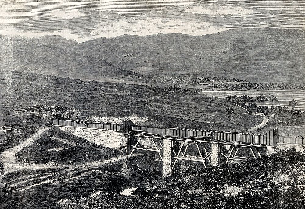 Aqueduct at Culegarton, near Loch Ard. Wood engraving.