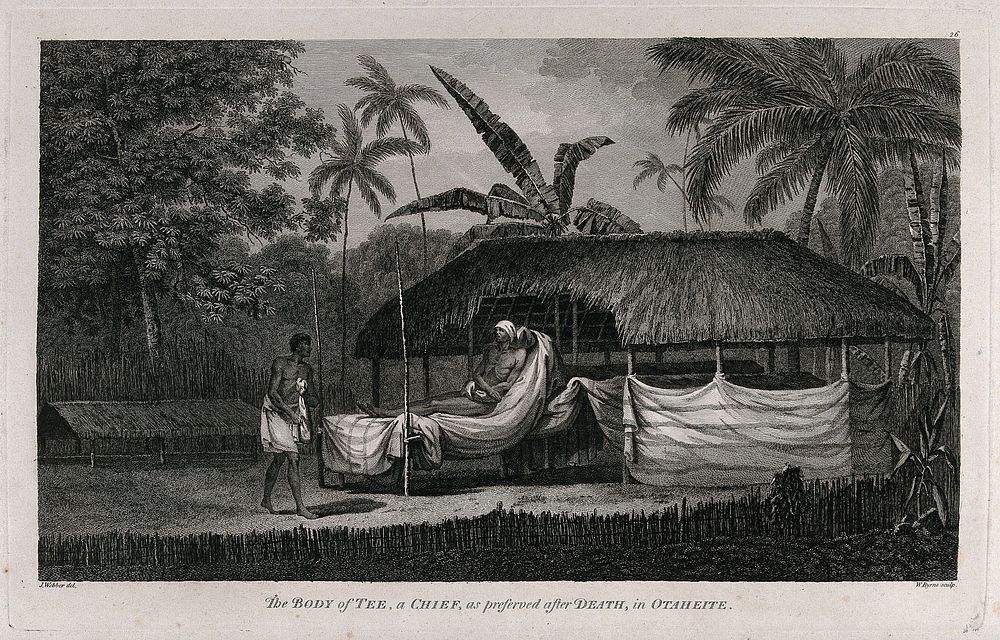 The dead body of Tee, one of the chiefs of the island of Tahiti, in a state of preservation. Engraving by W. Byrne, 1784…