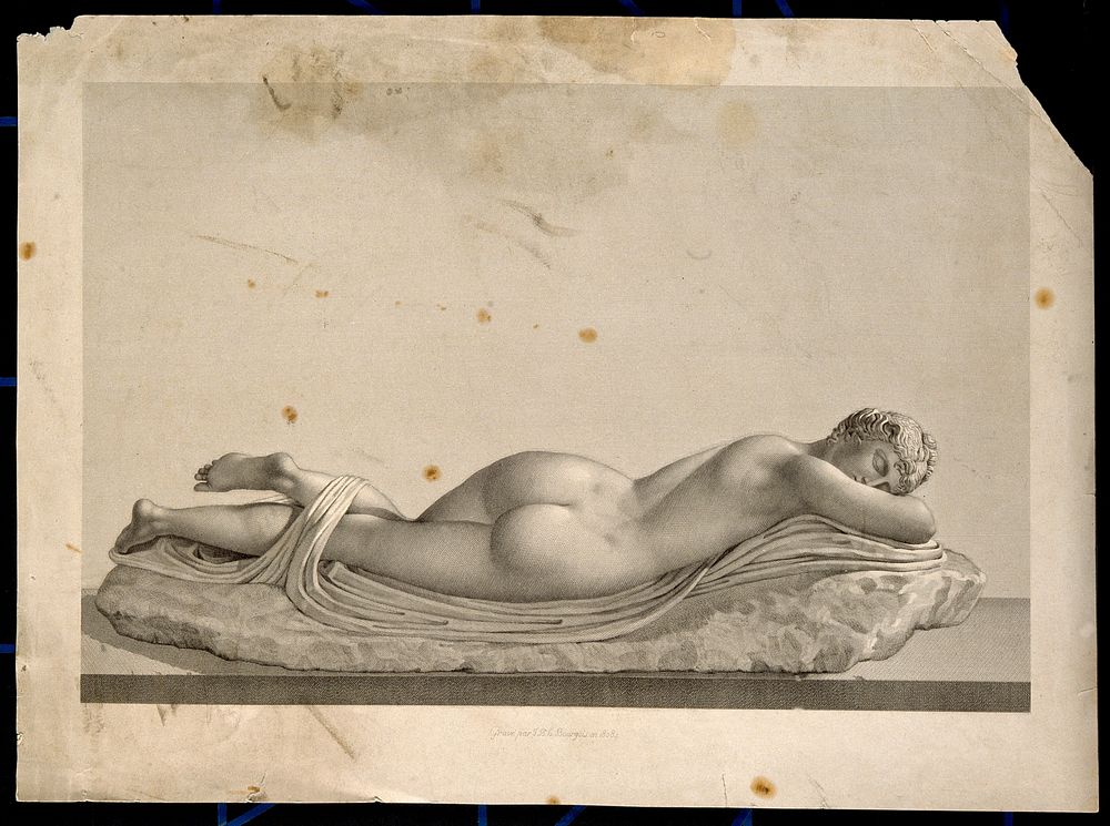 Hermaphroditus sleeping. Steel engraving by J.B.H. Bourgois after P. Bouillon, 1808.