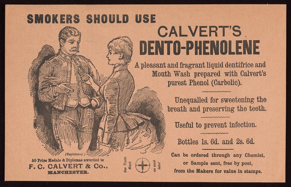 Advert for Calvert's Dento-Phenolene, 1890s.