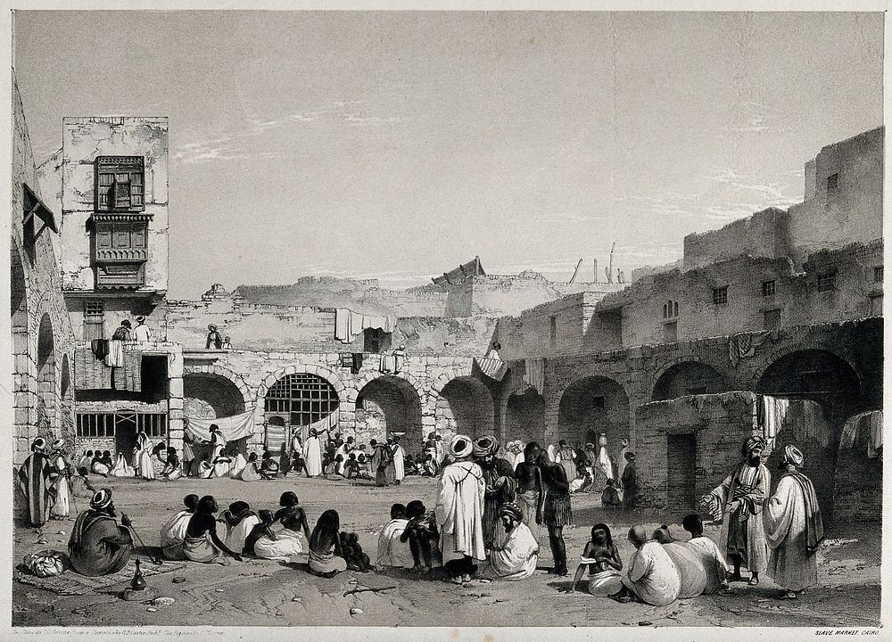 The slave market in Cairo. Lithograph by J.C. Bourne after O.B. Carter and H. Warren, ca. 1840.