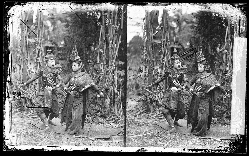 Siam (Thailand]): two dancers. Photograph by John Thomson, 1865.