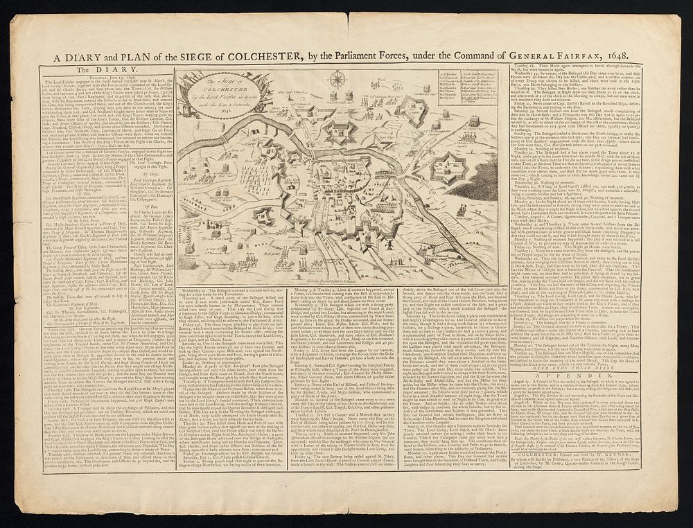 A diary and plan of the siege of Colchester, by the Parliament Forces, under the Command of General Fairfax, 1648.