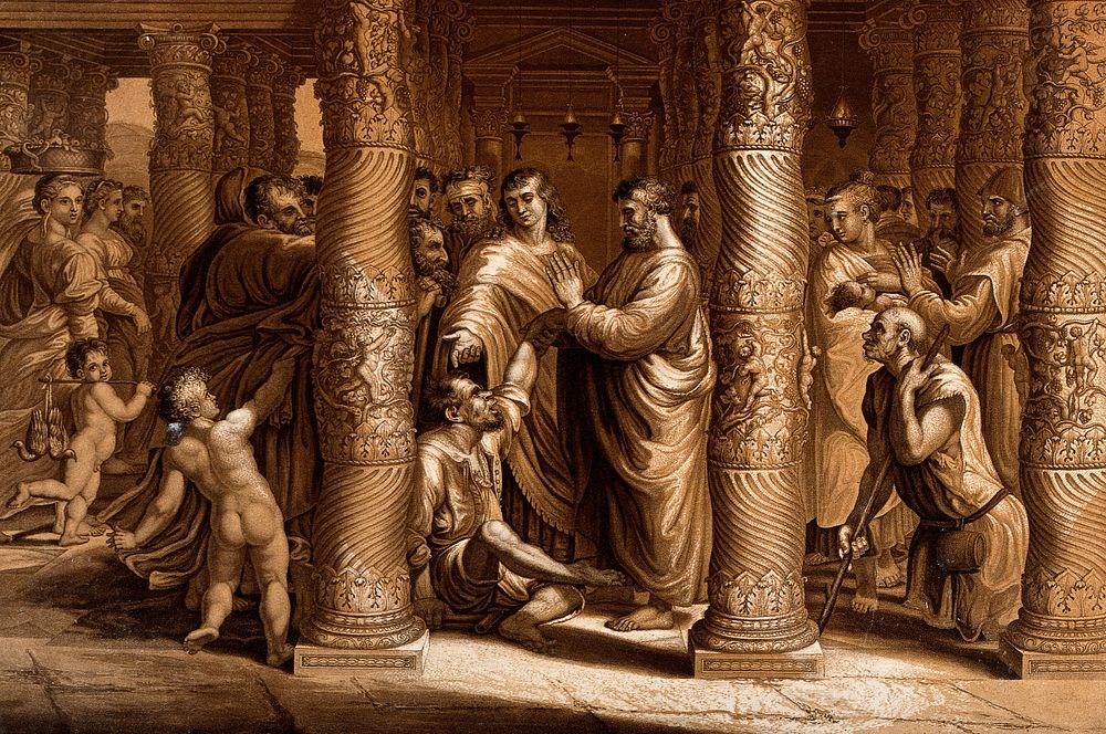 The apostles Peter and John heal the lame man. Process print after Raphael.