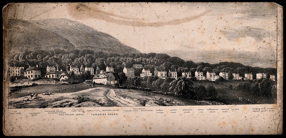 Malvern, Great Malvern, Worcestershire: with a plan of the town. Lithograph.