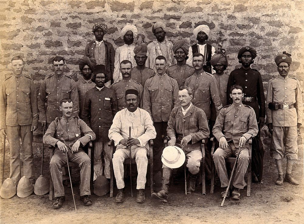 A group of plague staff, part of the Karachi Plague Committee, India. Photograph, 1897.