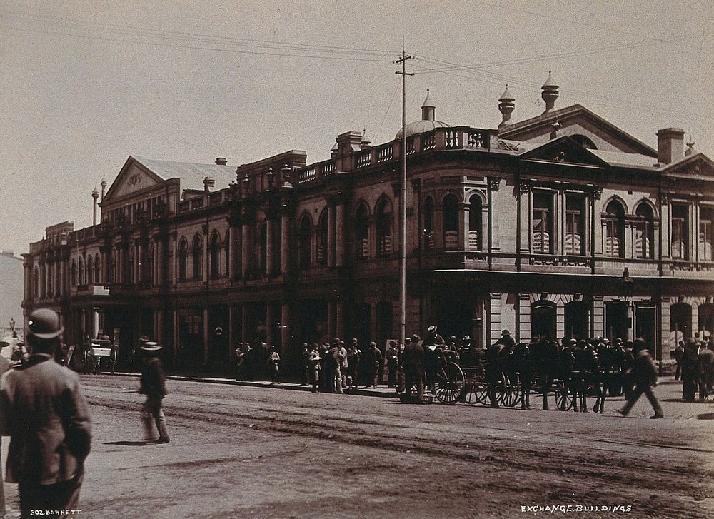 South Africa: the Exchange Buildings in Johannesburg. Photograph by Barnett, 1896.