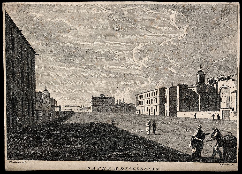 Baths of Diocletian, Rome. Etching by J. Gandon after R. Wilson.