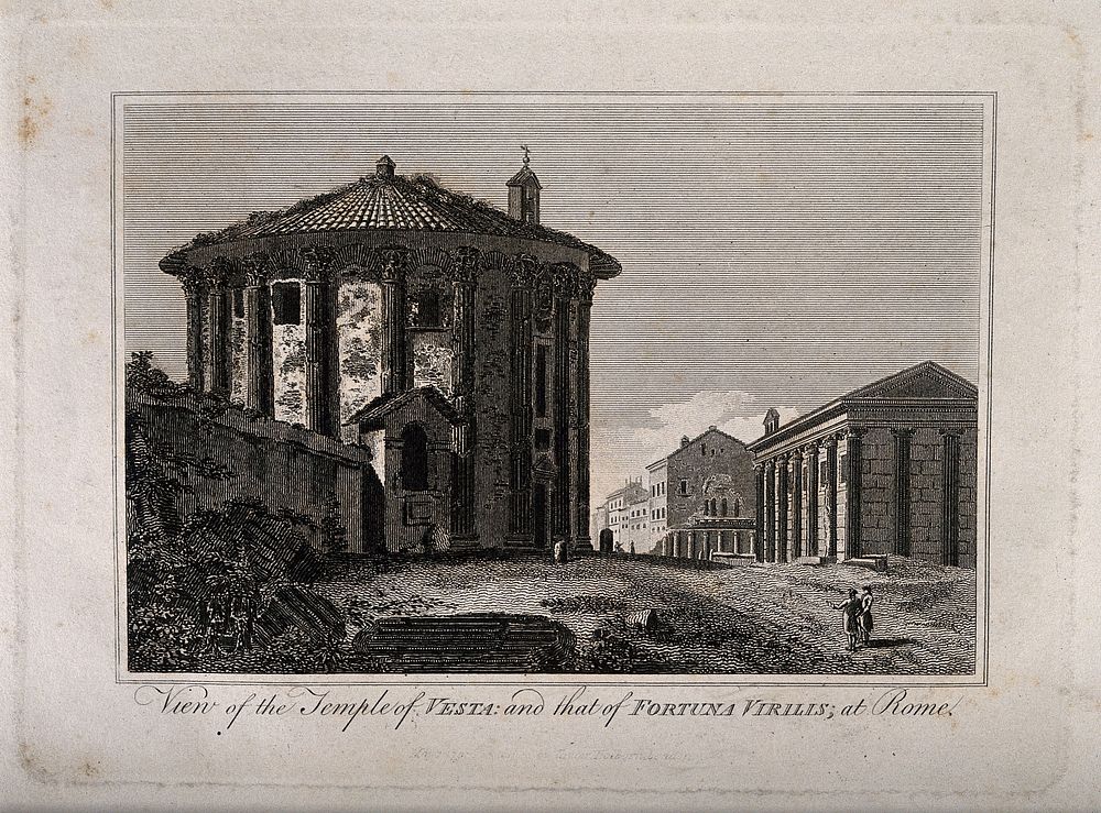 Temple of Vesta or Fortuna Virilis, Rome. Engraving.
