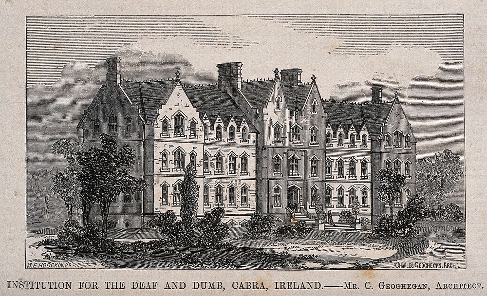 The Deaf and Dumb institution, Cabra, Ireland. Wood engraving by W.E. Hodgkin after C. Geoghegan.