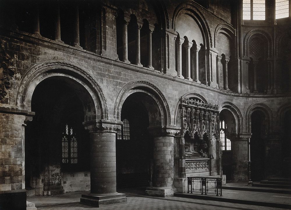 The church of St. Bartholomew the Great: interior view showing a corner of the ground floor. Photograph by Rev. C.F. Fison…