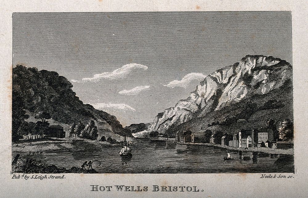 Waterscape view of the Hot wells, Bristol. Line engraving by Neele & Son.
