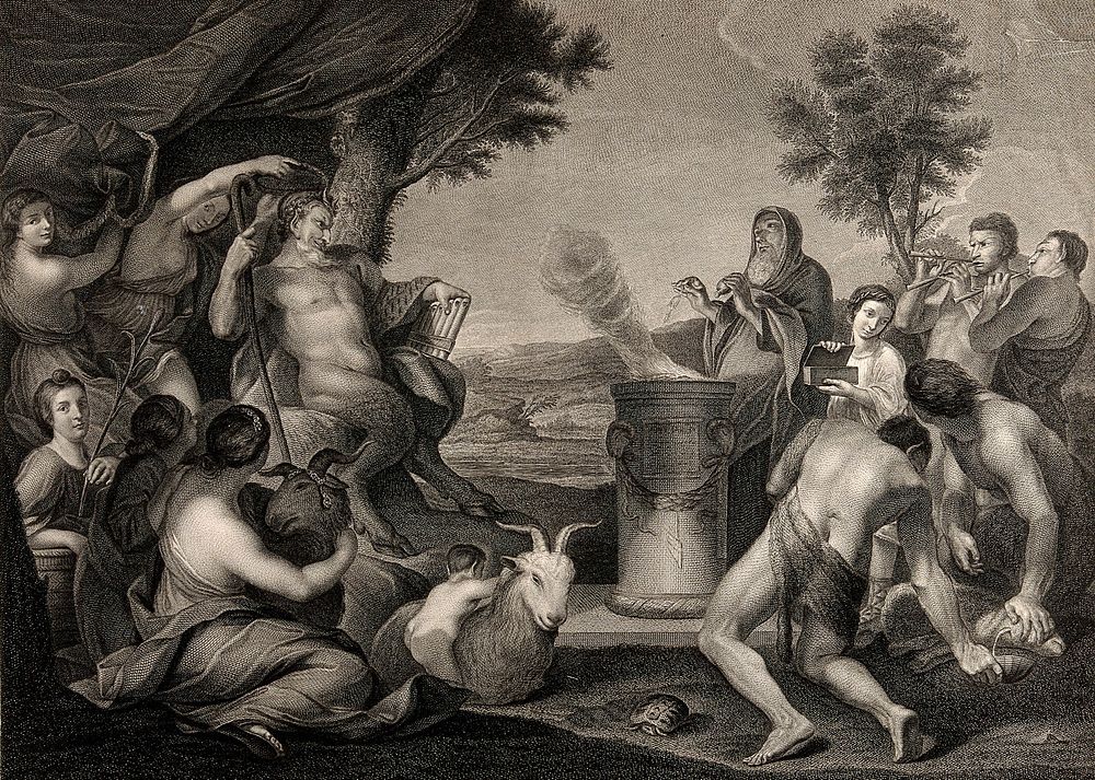 A sacrifice to Pan. Engraving by F.G. Aliamet, 1769, after A. Sacchi.