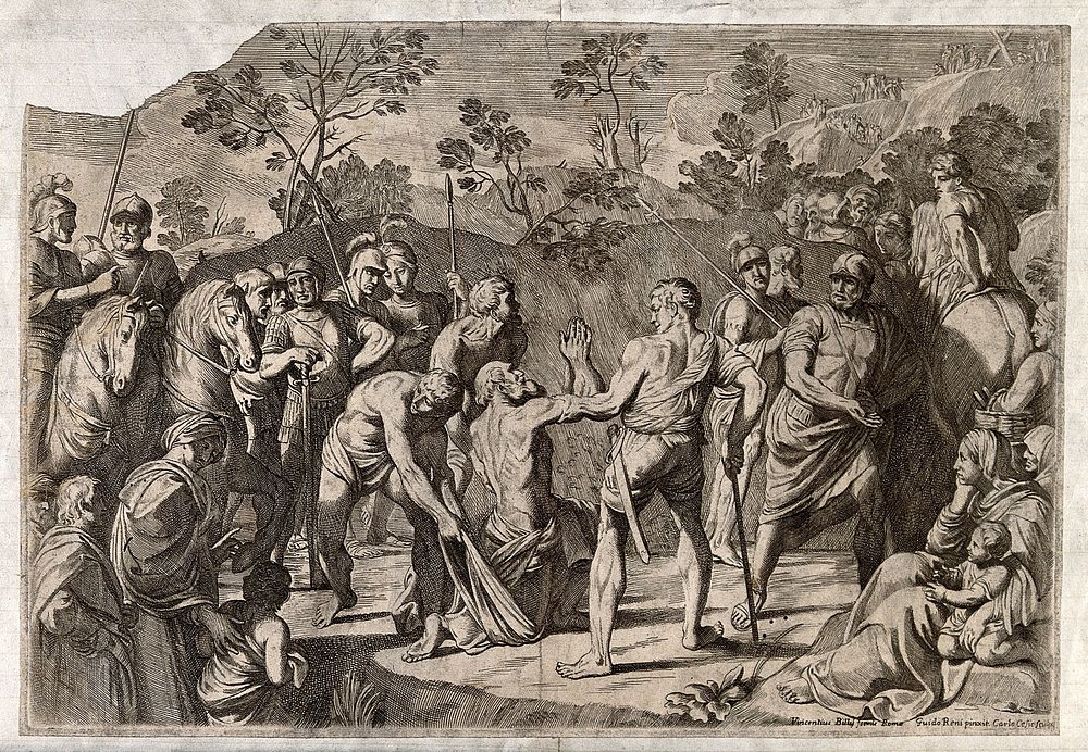 Martyrdom of Saint Andrew. Etching by C. Cesi after G. Reni.