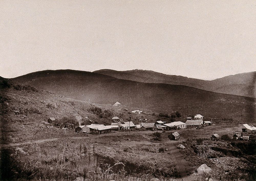 Pilgrim's Rest, South Africa: a settlement near the Lydenberg Gold Fields. Woodburytype, 1888, after a photograph by Robert…