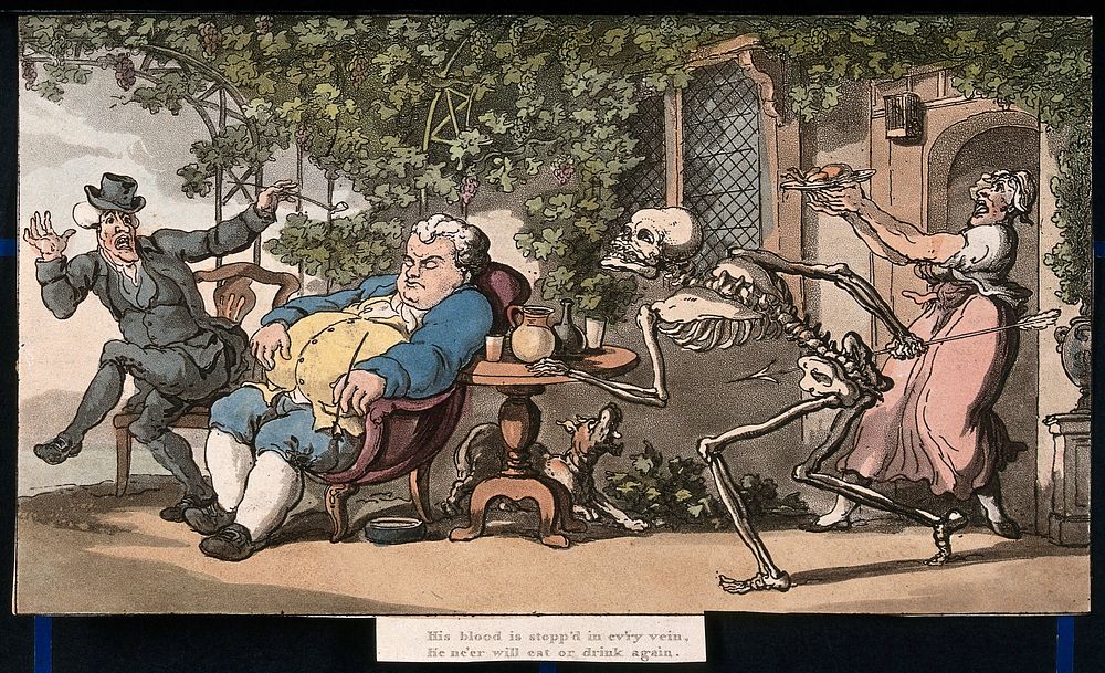 The dance of death: Tom Higgins. Coloured aquatint after T. Rowlandson, 1816.