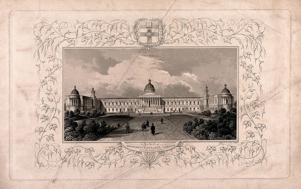 University College, London: the main building, seen from Gower Street. Engraving by S. Allen.