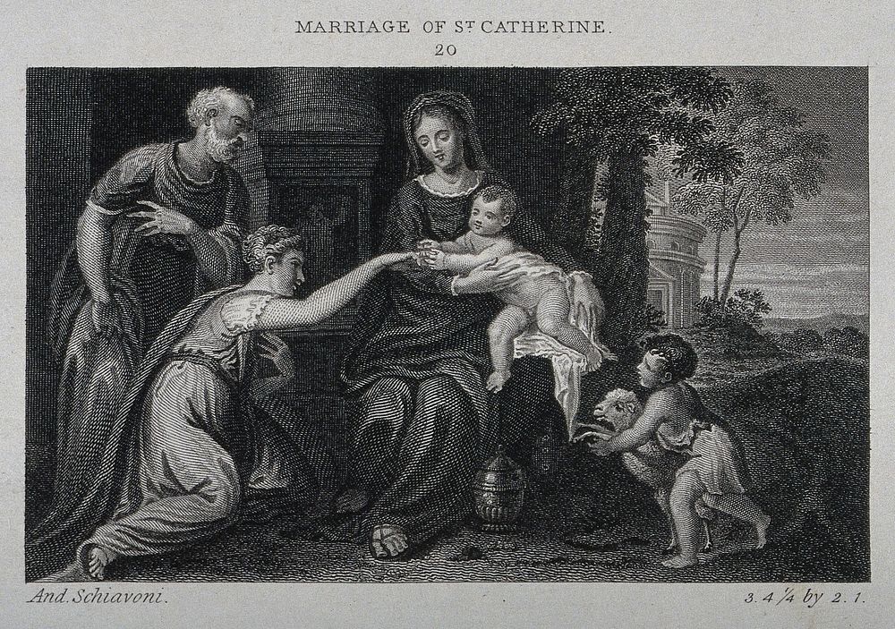 Saint Catherine. Engraving after A. Meldola, lo Schiavone.