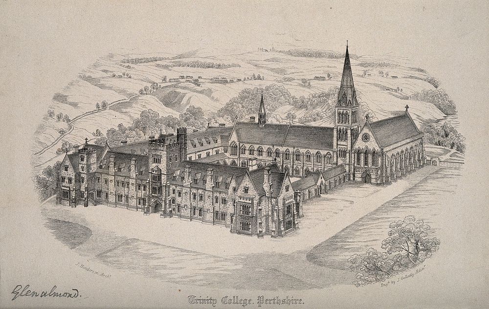 Trinity College, Glenalmond, Perthshire, Scotland. Etching by J. Gellatly after J. Henderson.