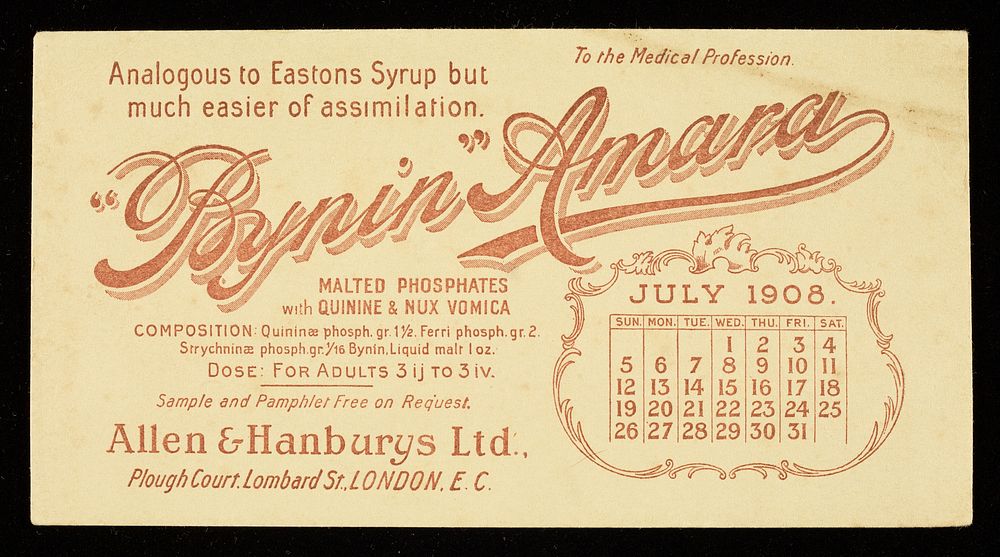 Bynin-Amara : analogous to Eastons Syrup but much easier of assimilation : July 1908.