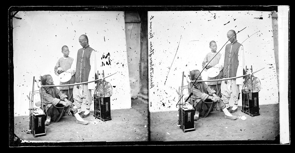 China: a mender of broken chinaware, Beijing. Photograph by John Thomson, 1869.