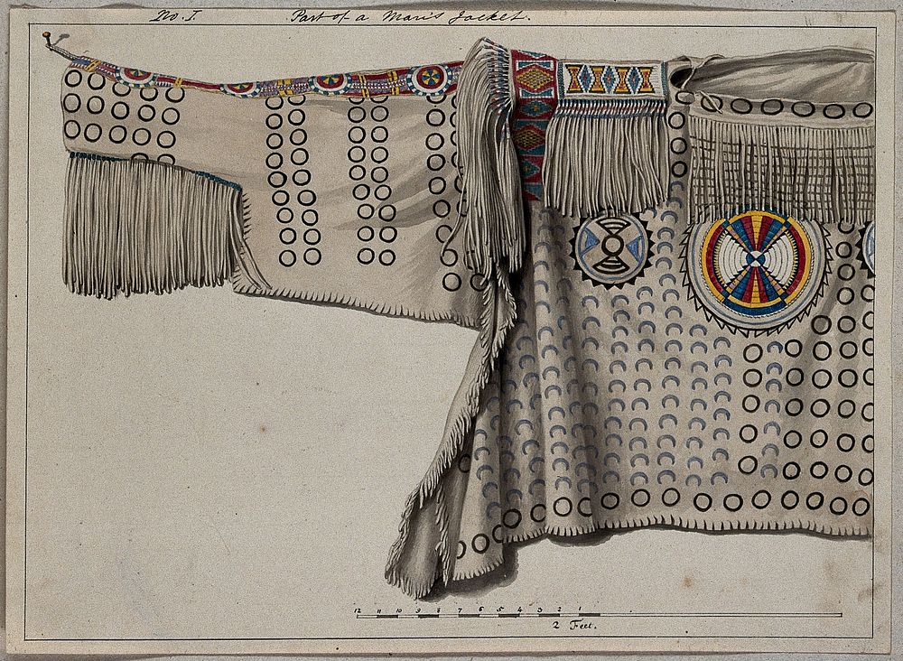 Native North American costume: a man's jacket. Watercolour attributed to Thomas Bateman.