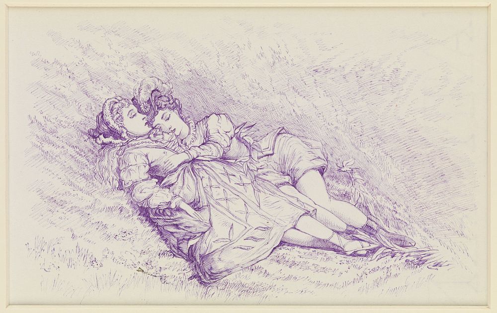 Two women sleeping. Drawing by F.S. Hewett, 18--.