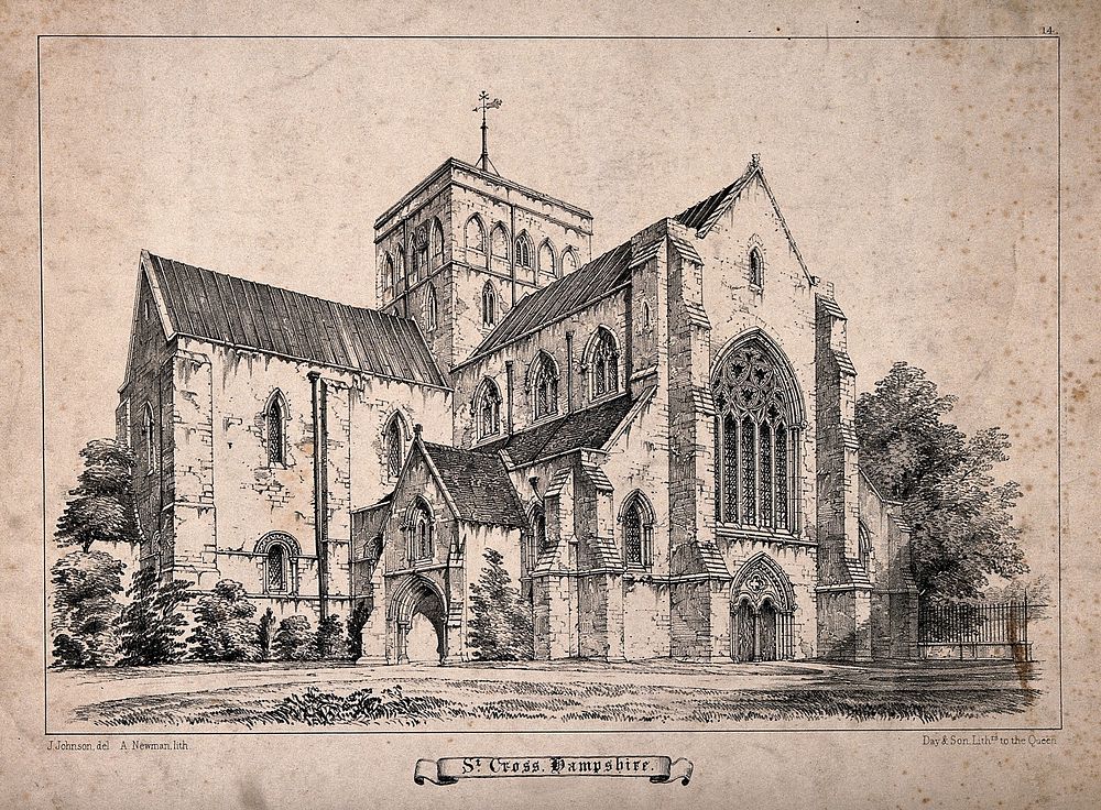 St. Cross Church, Winchester, Hampshire. Lithograph by A. Newman after J. Johnson.