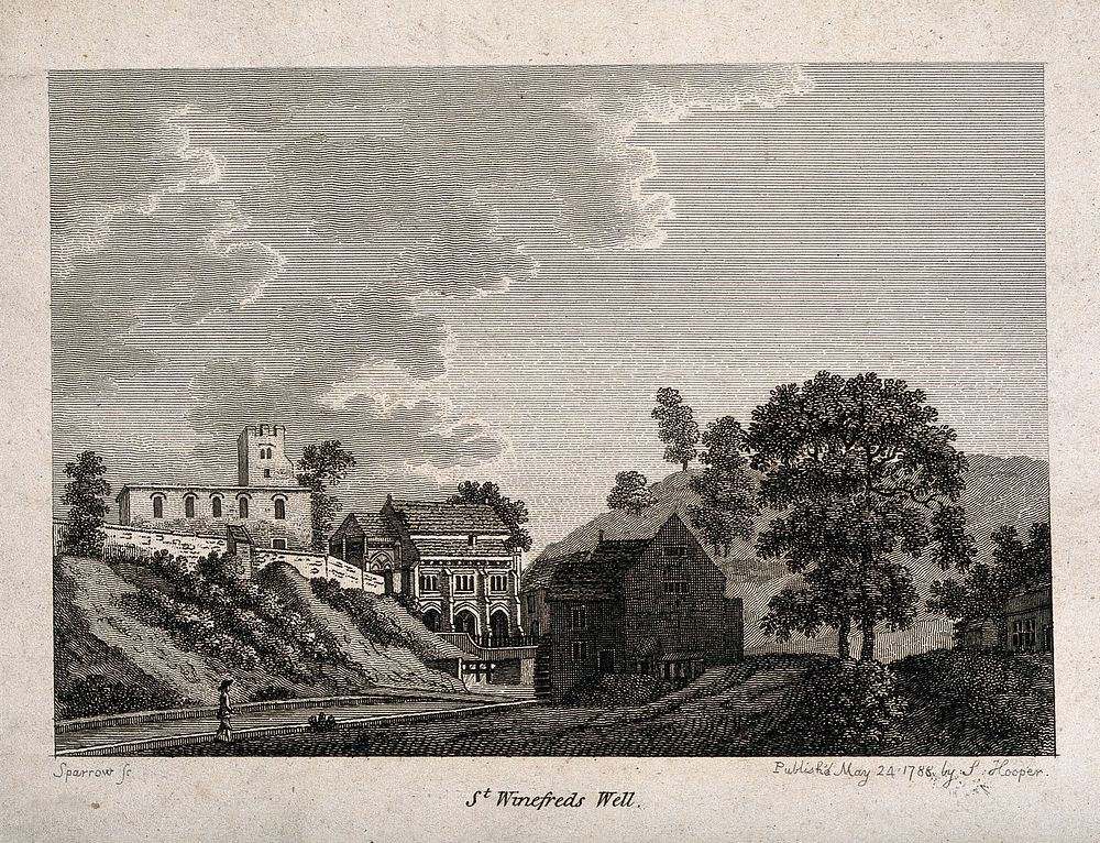 St Winifred's Well, Flintshire, Wales. Line engraving by S. Sparrow, 1788.