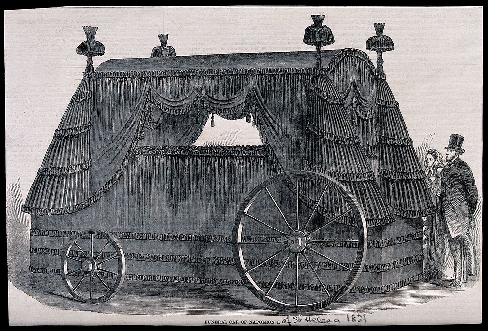 The funeral car of Napoleon Bonaparte. Wood engraving.