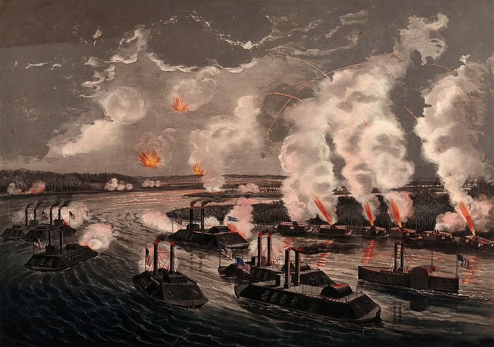 The bombardment and capture of Island 'Number Ten' on the Mississippi River, April 7th 1862: Federal gunboats and mortar…