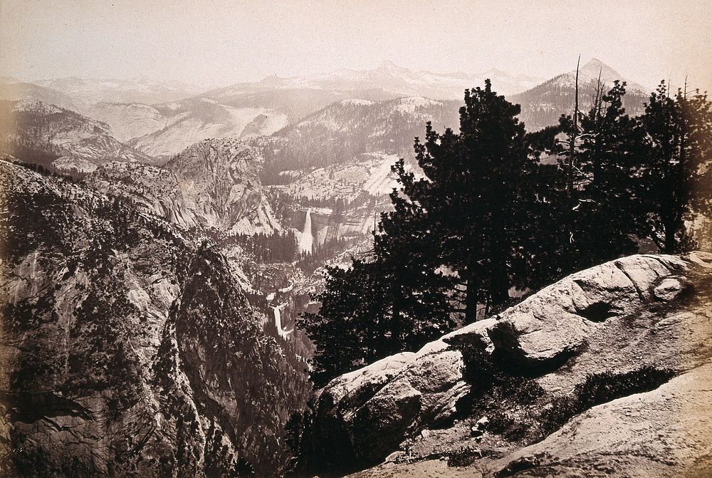 Yosemite Valley, California: the Vernal and Nevada Falls, seen from Glacier Point. Photograph, ca. 1880.