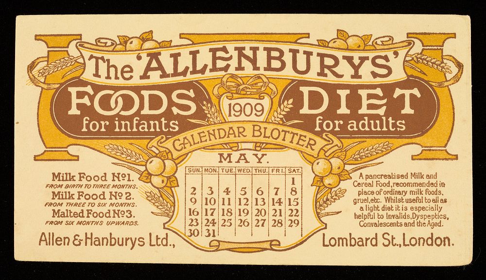 The 'Allenbury' Foods for infants : The 'Allenburys' Diet for adults : May 1909.