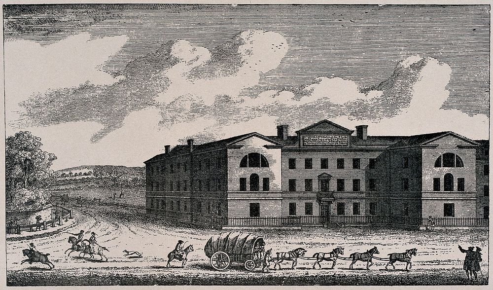 St. George's Hospital, Hyde Park Corner. Process print facsimile of an 18th century engraving.