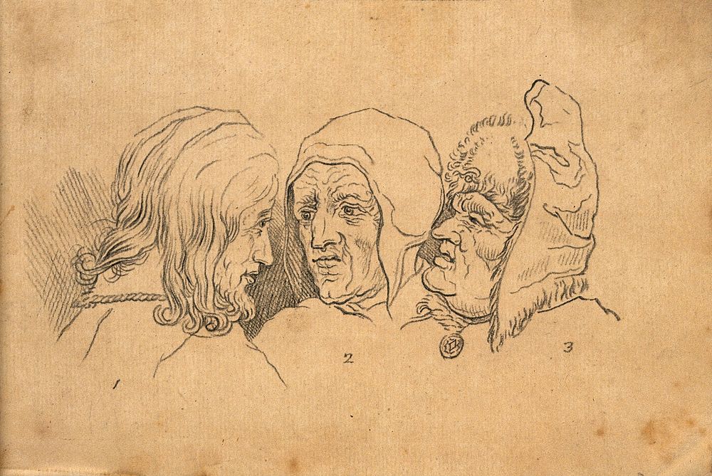 Christ talking to two men who, according to Lavater, show physiognomic traits of 'sensuality'. Drawing, c. 1789, after H.…