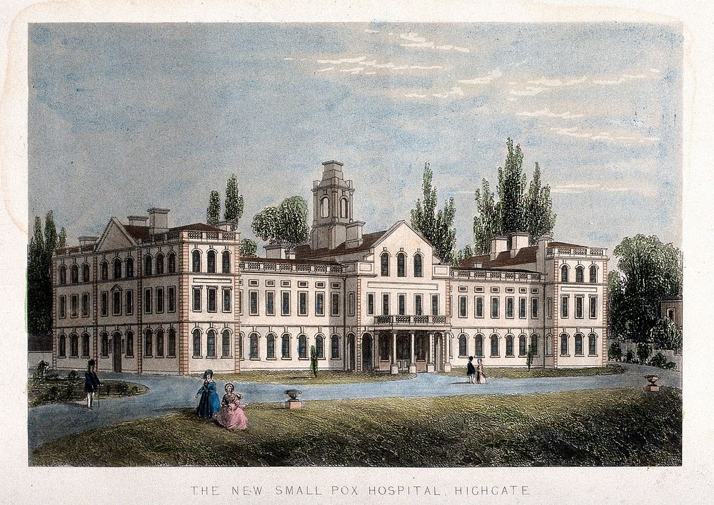 The Smallpox Hospital, Highgate, Middlesex. Coloured engraving.