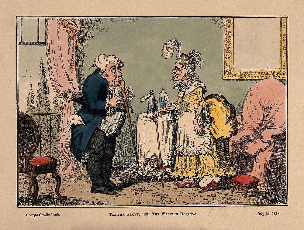 Tabitha Grunt a hypochondriac who appears to suffer from many illnesses, consulting a bemused looking doctor. Coloured…
