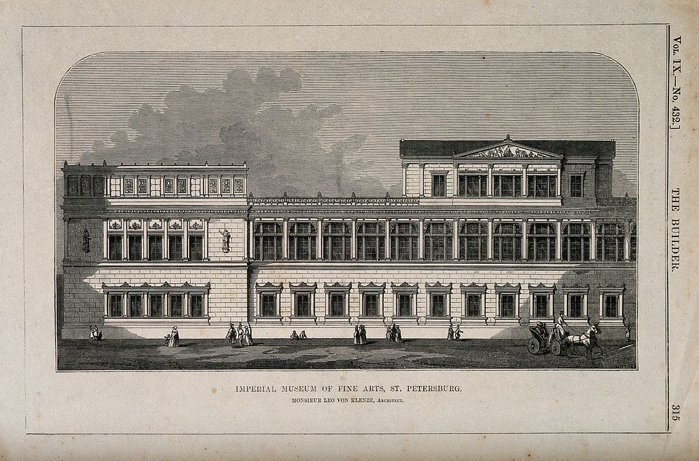 Imperial Museum of Fine Arts, St. Petersburg, Russia. Wood engraving by Laing after L. von Klenze.