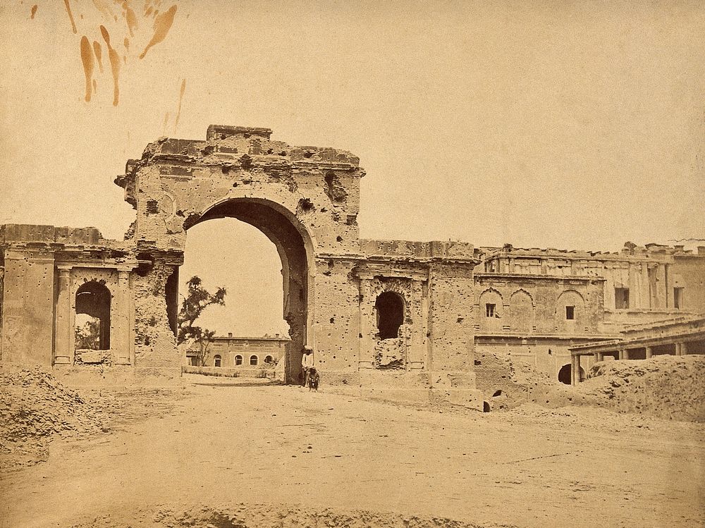 Lucknow, India: the Lucknow Residency in ruins due to damage caused during the Indian Rebellion: an entrance gate.…