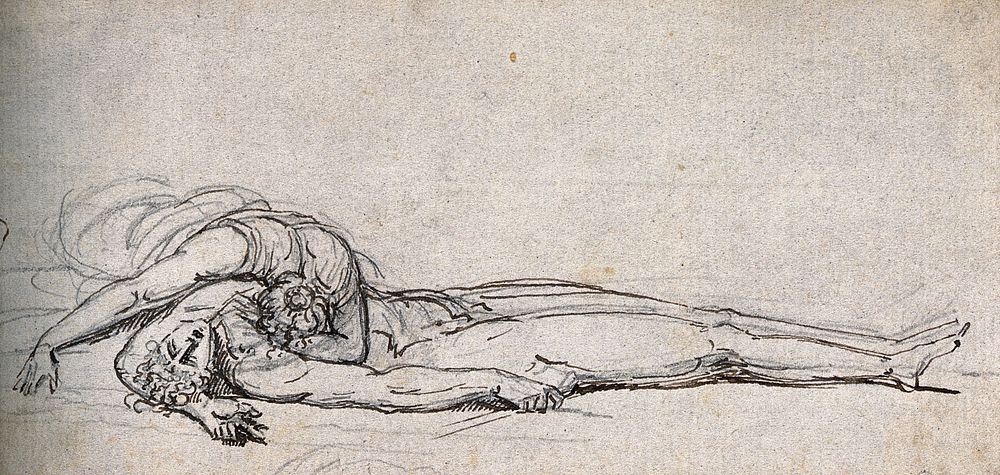 A woman weeping over her dead lover. Drawing, c. 1793.