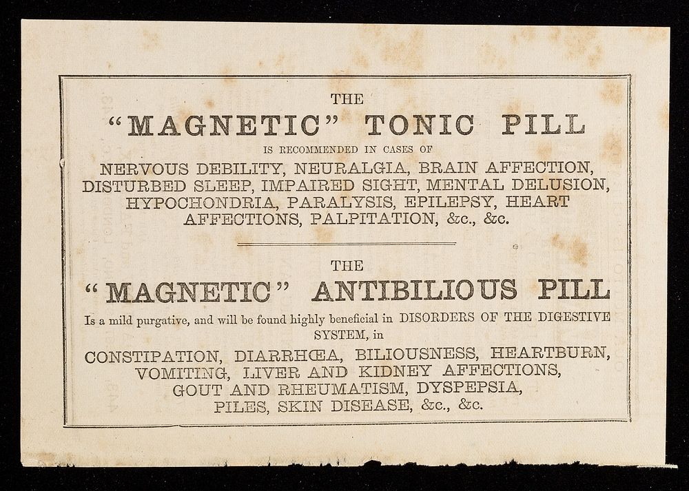 Our motto is "curative" : The Magnetic Pill (patented) tonic and aperient.