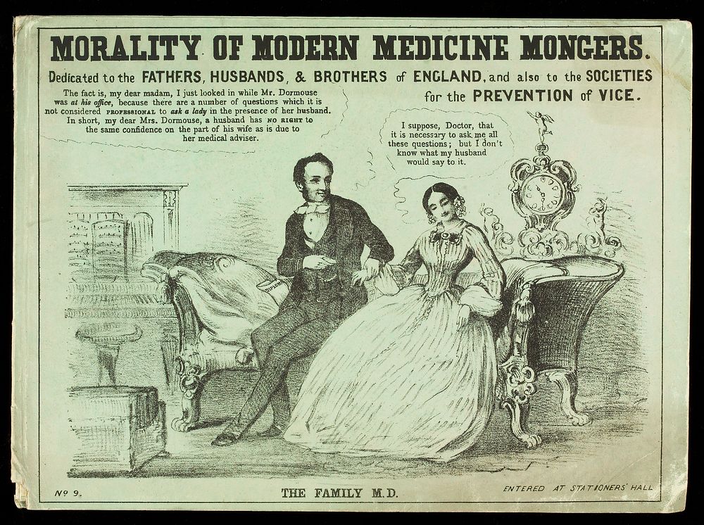 Four types of physician using their qualifications to take advantage of their women patients or of the public. Coloured…