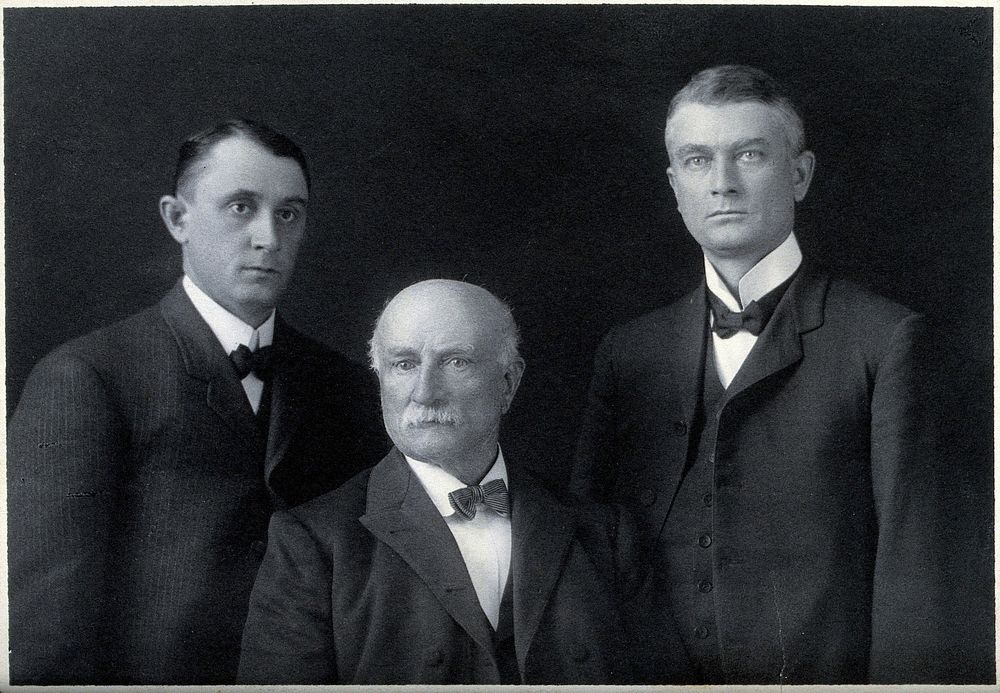 William Worrall Mayo with his sons Charles Horace Mayo (left) and William James Mayo (right). Copy photograph after the ca.…