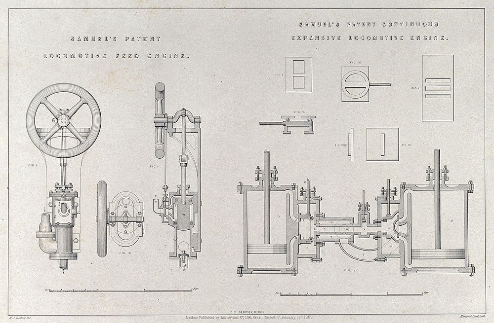 Samuel's patent locomotive feed engine. Samuel's patent continuous expansive locomotive engine.