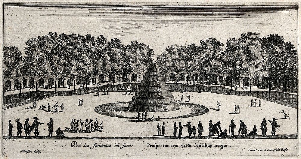 The fountains at Liancourt. Etching by I. Silvestre.