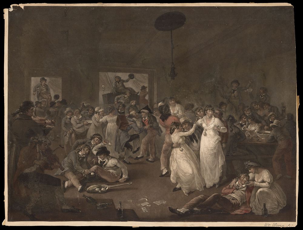 Sailors at a drunken orgy. Mezzotint by W. Ward, 1807, after J.C. Ibbetson, 1802.