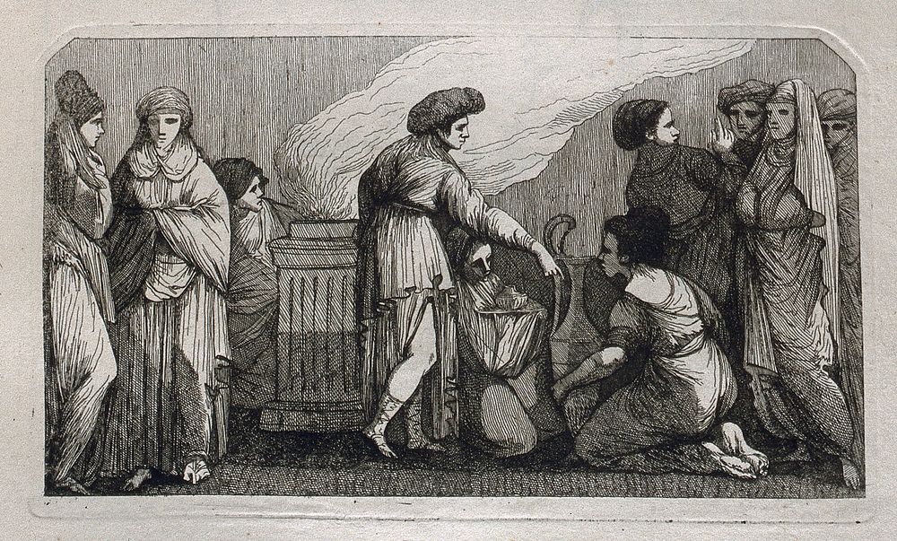 A pagan ceremony. Etching by or after J. Gamelin, 1778/1779.