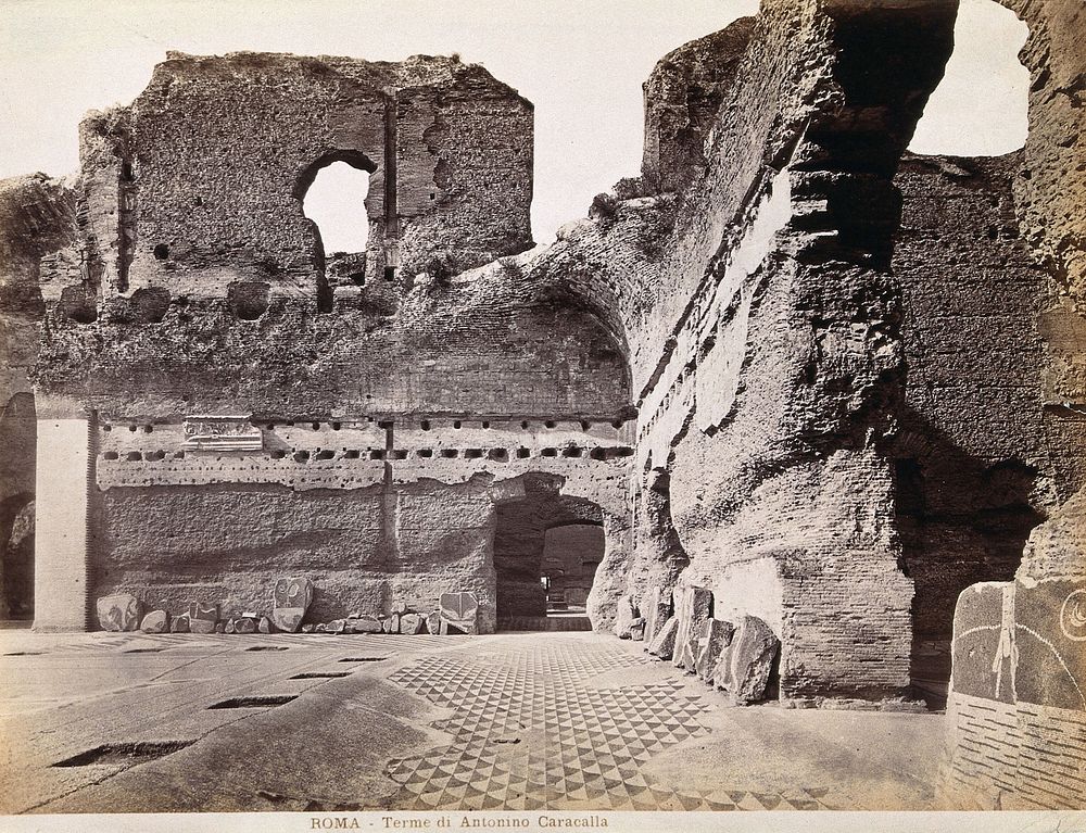 Partly ruined Roman baths of Antoninus Caracalla. Photograph.